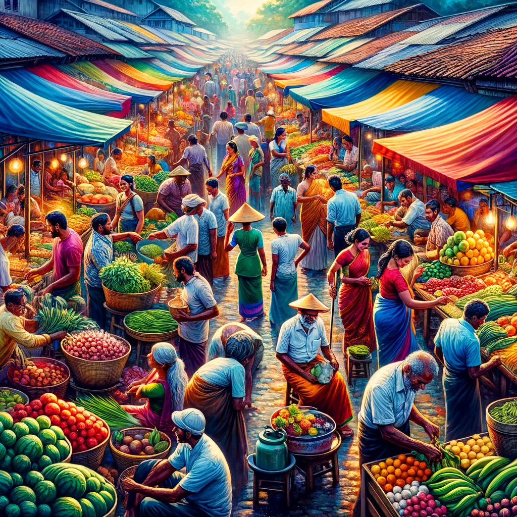 Lebhafter Bauernmarkt in Sri Lanka mit einer Vielfalt an frischen, lokal angebauten Produkten