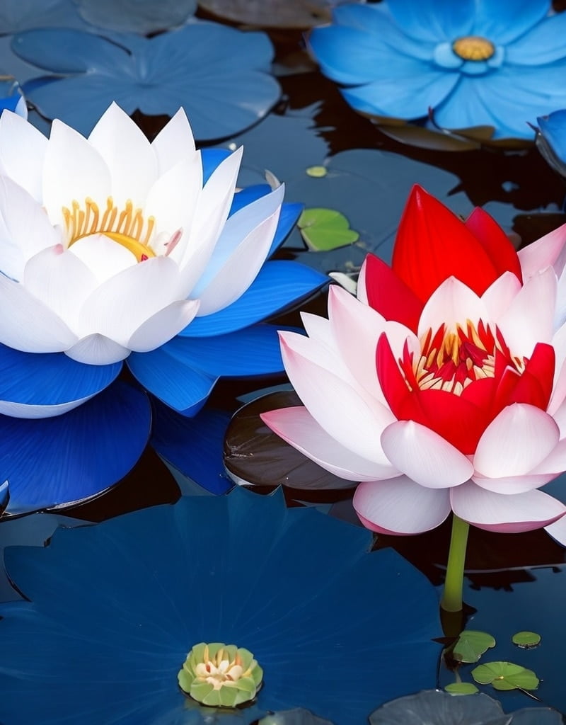 Rote und Blaue Lotusblumen, symbolisiert die verschiedenen Bedeutungen
