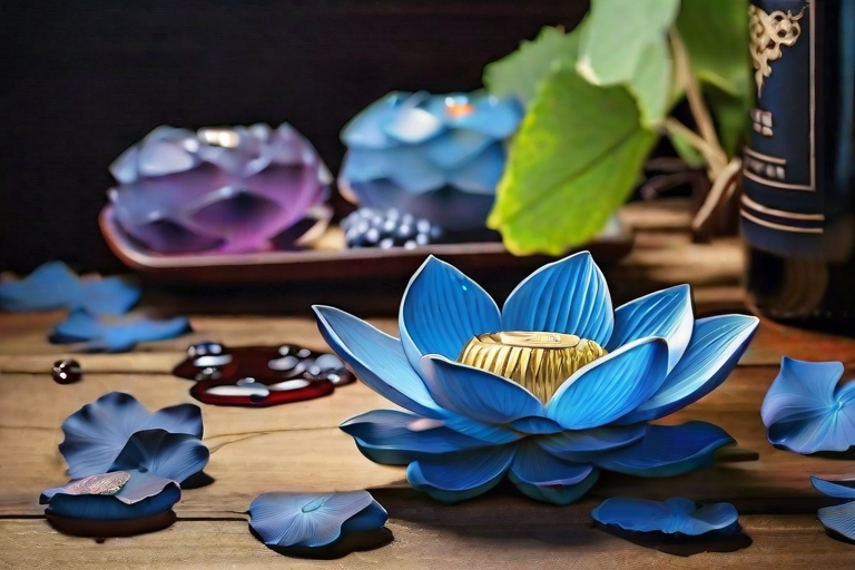 Blauer Lotus Wein in eleganter Flasche: Exotische Eleganz und Reinheit
